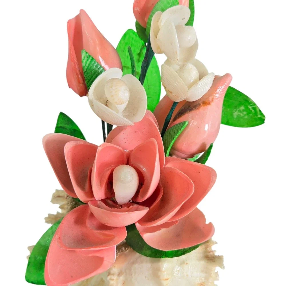 Vintage Sea Shell Pink Green‎ Flowers Handmade Bouquet Seashell Sand Beach